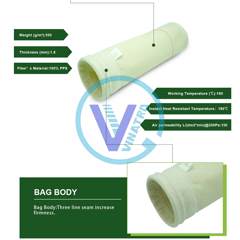 Túi lọc bụi chịu nhiệt PPS chống nước, chống dầu 8 Túi lọc bụi chịu nhiệt PPS chống nước, chống dầu